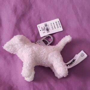 PINK Victoria's Secret White Plush Dog Keychain Card Holder